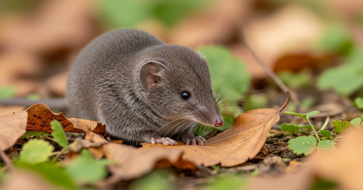Feldspitzmaus in Laub und Gartenunterholz – Hauptüberträger des Bornavirus BoDV-1