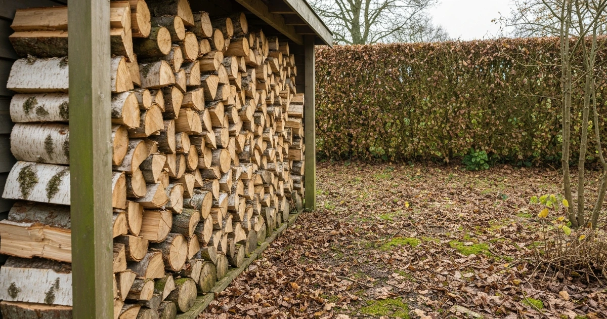 Holzstapel und naturnaher Gartenbereich als typischer Lebensraum der Feldspitzmaus