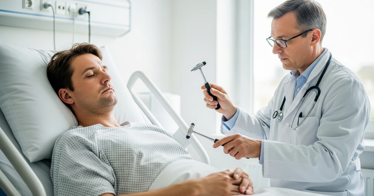 Neurologe untersucht Patienten auf Enzephalitis-Symptome im deutschen Krankenhaus