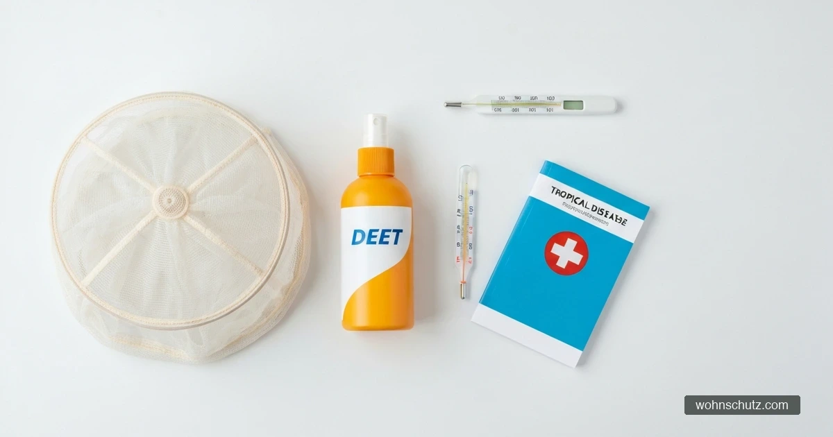Reiseapotheke für Dengue-Schutz – DEET-Repellent und Moskitonetz für Tropenreisen