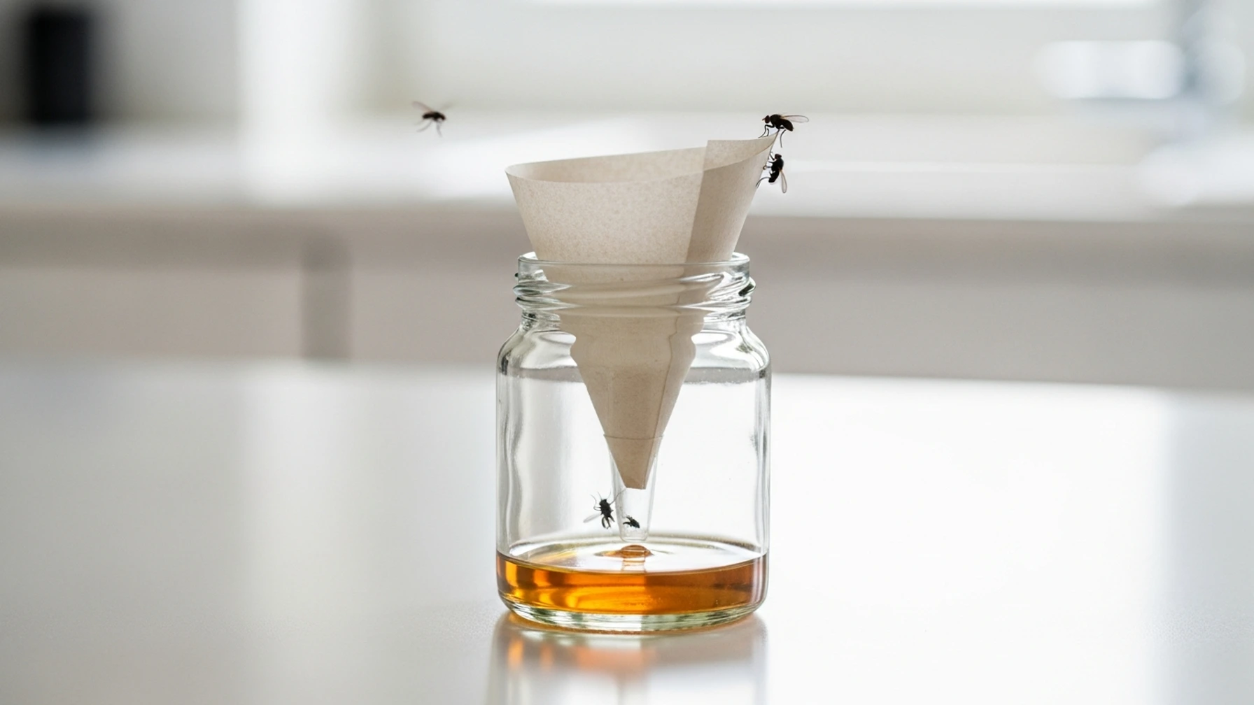 DIY-Fliegenfalle aus Glasflasche mit Apfelessig – einfaches Hausmittel gegen Fruchtfliegen