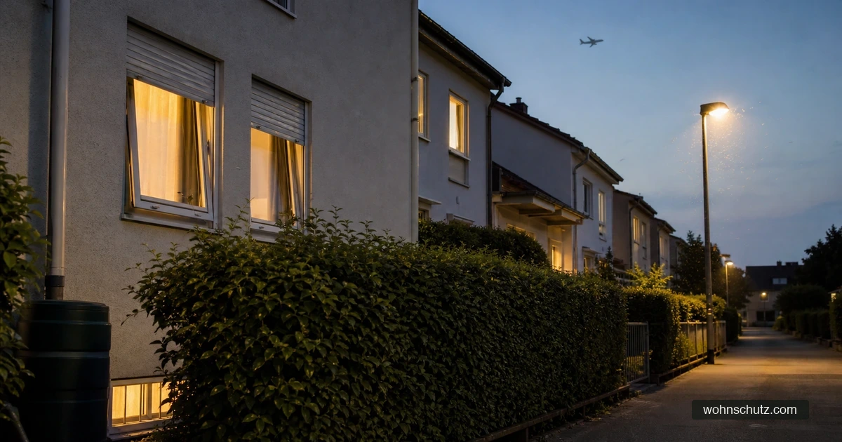 Wohngebiet in Flughafennähe im Sommerabend als möglicher Kontext für seltene Flughafenmalaria