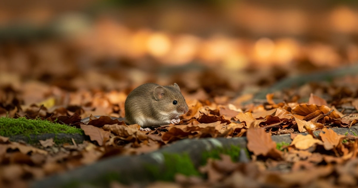 Rötelmaus in ihrem natürlichen Lebensraum – Laubwald mit Buchenlaub
