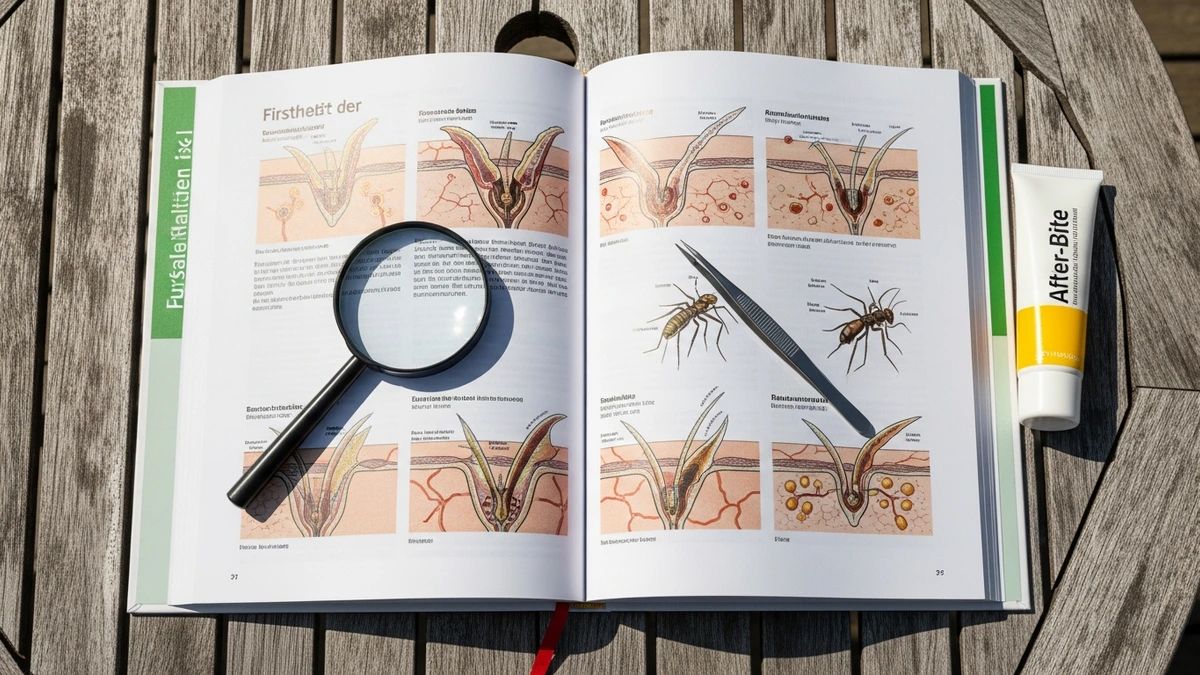Verschiedene Insektenstich-Arten im Vergleich: Wespenstich, Bienenstich, Zeckenbiss und Bremsenstich nebeneinander