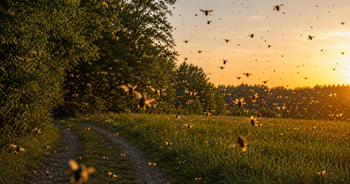 Maikäferflug in Hessen und Niedersachsen – viele Maikäfer in der Abenddämmerung