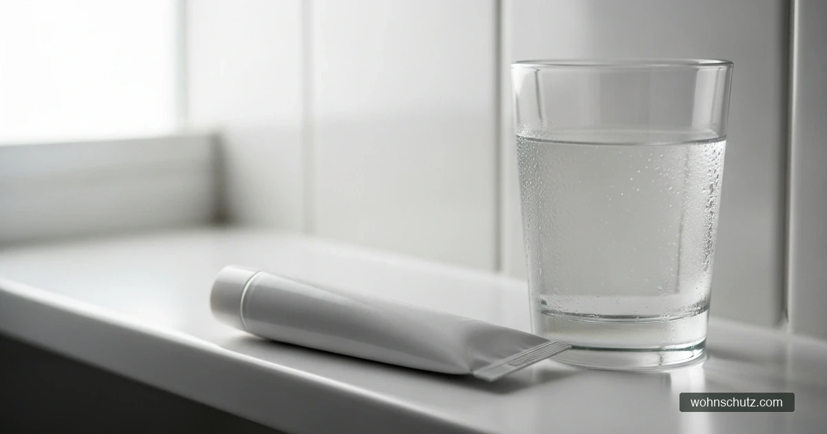 Hand hält Antihistaminikum-Gel-Tube – Behandlung von Milbenstich-Juckreiz mit antiallergischem Gel