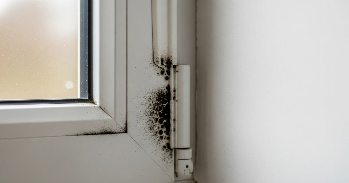 Schwarzer Schimmel in der Silikonfuge am Fensterrahmen – typisches Schadensbild