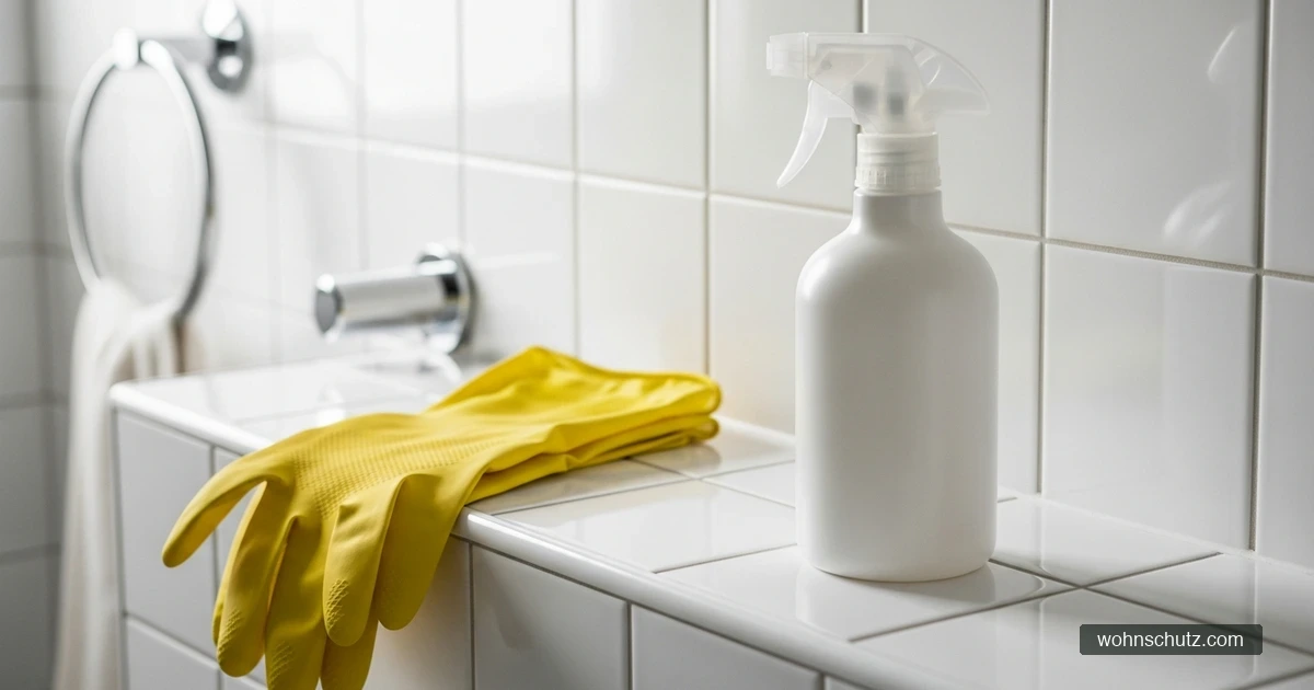 Schimmelentferner-Spray und Schutzhandschuhe für die Badreinigung – sichere Anwendung