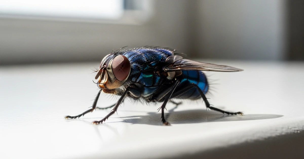 Schmeißfliege auf Küchentisch – blaue Fleischfliege im deutschen Haushalt