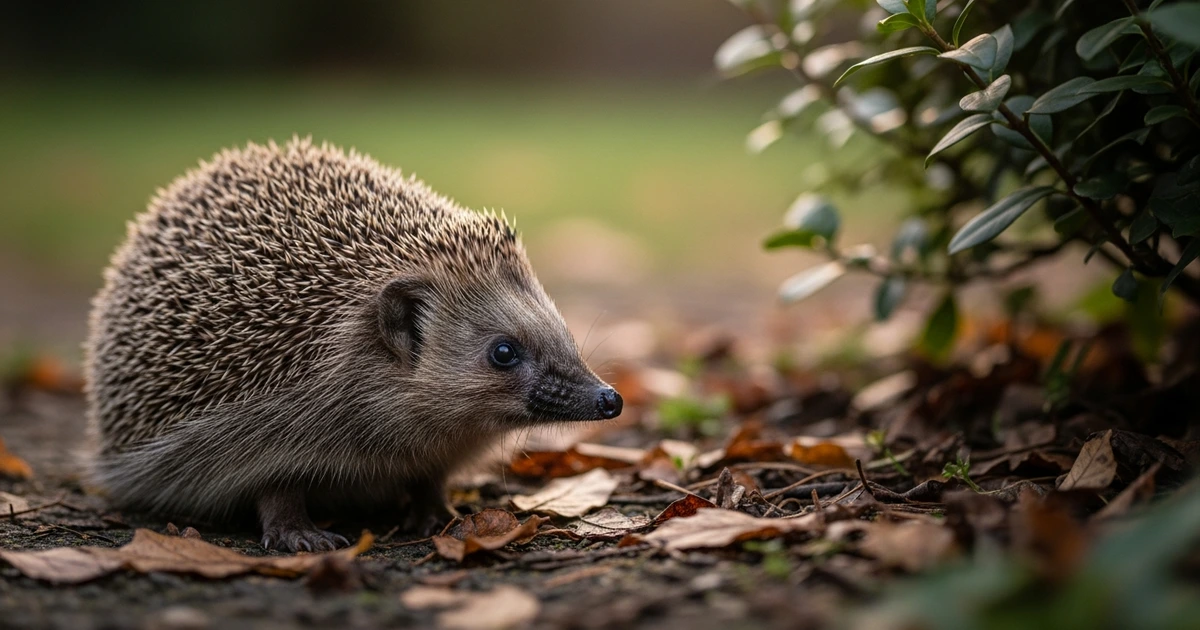 Igel im deutschen Garten zwischen Laub und Pflanzen – natürlicher Schneckenjäger
