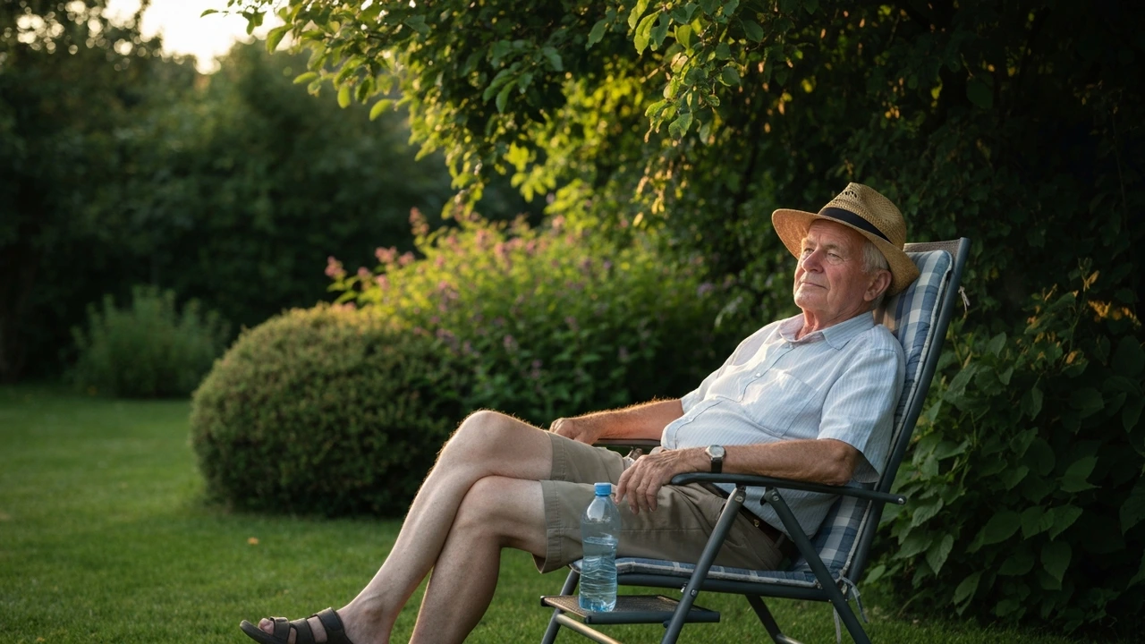 Gartenarbeit im Sommer mit Sonnenschutz – Hut und Wasser gegen Sonnenstich