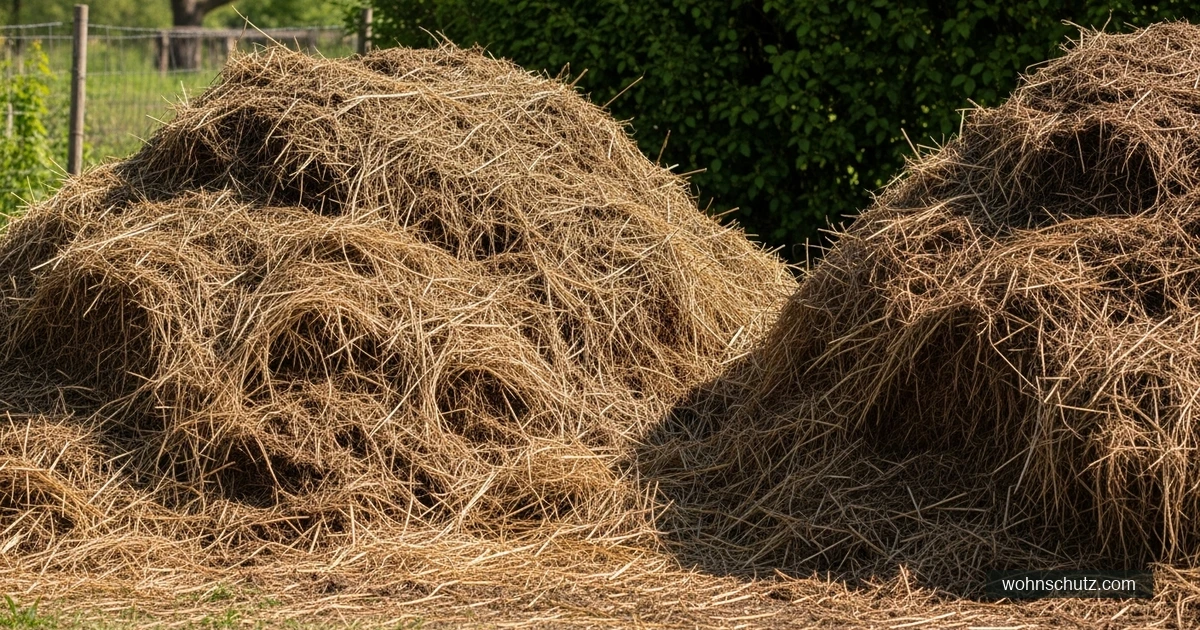 Offener Komposthaufen mit feuchtem Grünabfall im Garten als typische Brutstätte für Stechfliegen