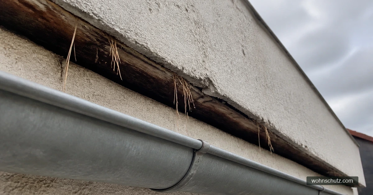 Offener Traufspalt zwischen Mauerwerk und Dachüberstand an einem Wohnhaus, typischer Nistplatz für Gebäudebrüter