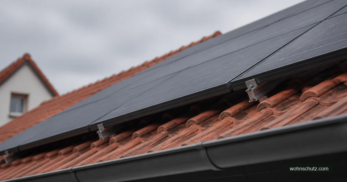Photovoltaikmodule auf einem Ziegeldach mit sichtbarem Spalt zwischen Modulunterkante und Dachziegeln