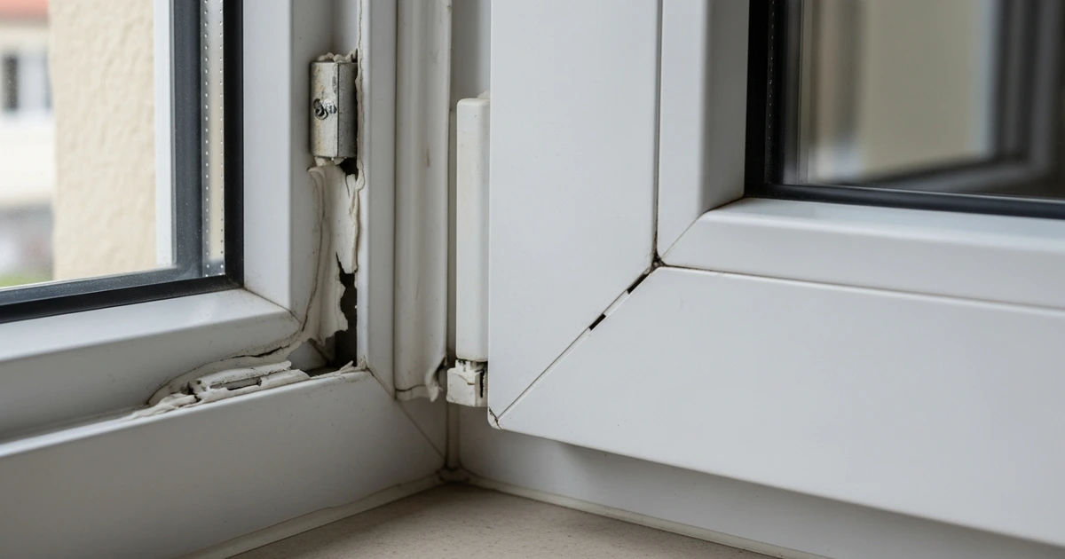 Rote Vogelmilben sichtbar an einer weißen Fensterfuge – erkennbar als kleine rötliche Punkte in Wandritzen