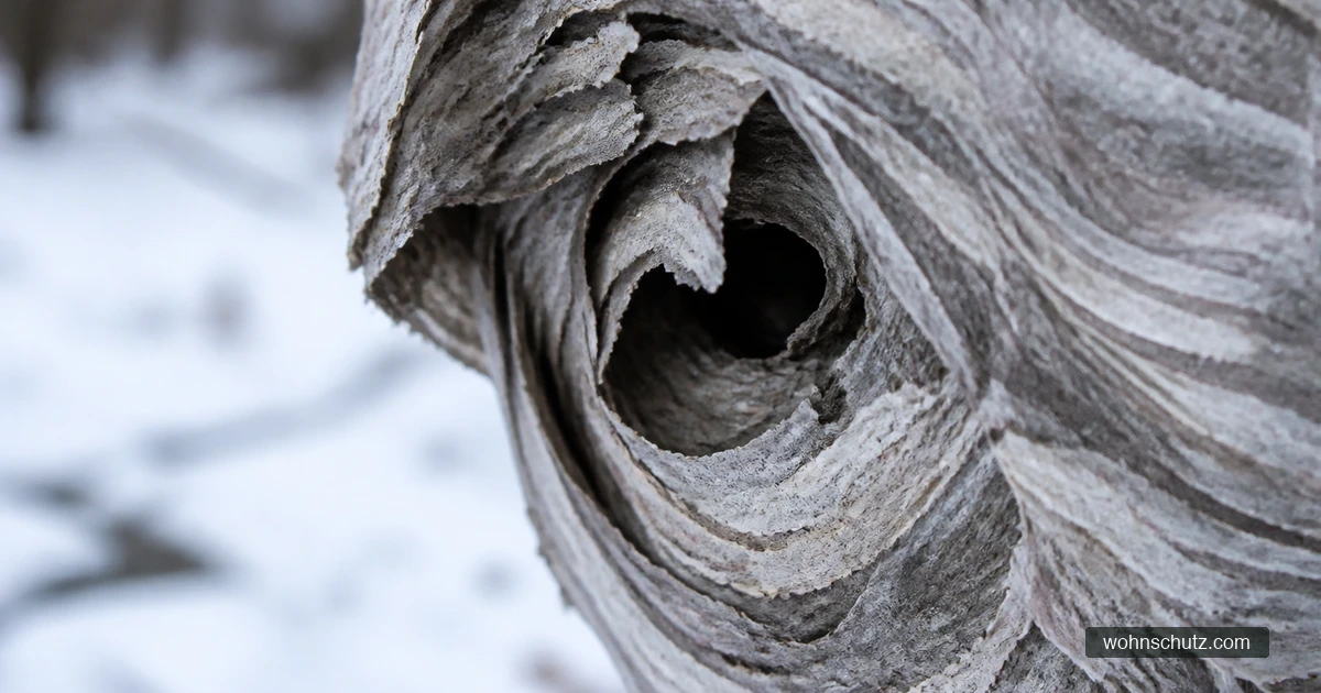 Brüchige graue Papierhülle eines verlassenen Wespennests aus der Nähe