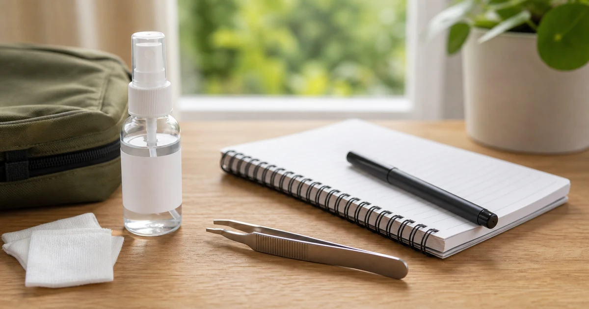 Zeckenbiss Erste Hilfe Set mit Zeckenpinzette, Desinfektionsspray und Markierungsstift